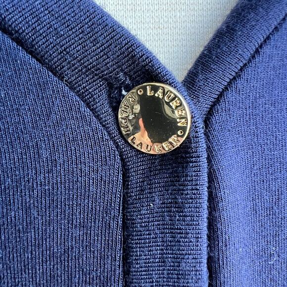 Lauren Ralph Lauren Size M Navy Blue Y2K V-Neck Henley Top 3/4 Sleeve Stretch - Picture 2 of 10